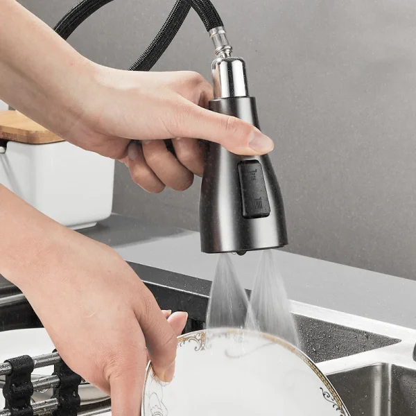 Kitchen Faucet Single Hole Pull Out Spout Kitchen Sink Mixer Tap Stream Sprayer Head Chrome/Black Mixer Tap - Image 3