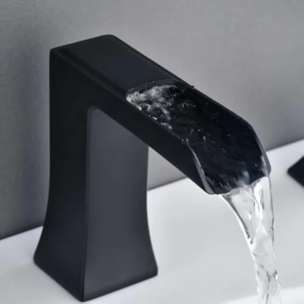 Matte Black Bathroom Sink Faucet 3 Hole - Waterfall Widespread Bathroom Faucet Two Handle with Pop up Drain and Water Supply Ho - Image 4