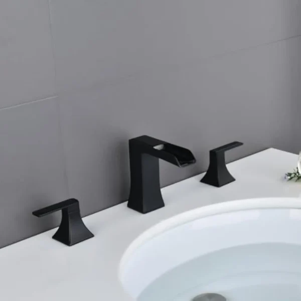 Matte Black Bathroom Sink Faucet 3 Hole - Waterfall Widespread Bathroom Faucet Two Handle with Pop up Drain and Water Supply Ho - Image 5