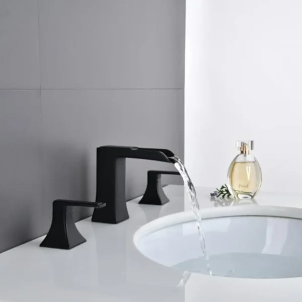 Matte Black Bathroom Sink Faucet 3 Hole - Waterfall Widespread Bathroom Faucet Two Handle with Pop up Drain and Water Supply Ho - Image 3