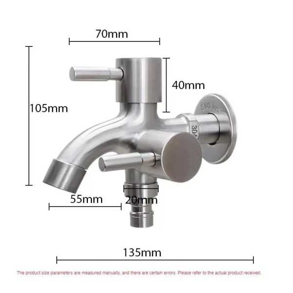 1pc 304 Stainless Steel Multi Functional Washing Machine, Double Outlet Faucet - Image 4