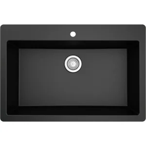 QT-812 Top Mount 33 in. Large Single Bowl Quartz Kitchen Sink in Black
