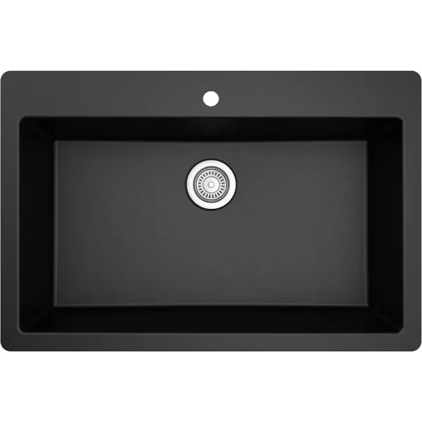 QT-812 Top Mount 33 in. Large Single Bowl Quartz Kitchen Sink in Black
