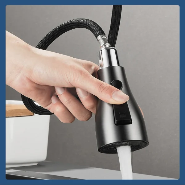 Kitchen Faucet Single Hole Pull Out Spout Kitchen Sink Mixer Tap Stream Sprayer Head Chrome/Black Mixer Tap - Image 4