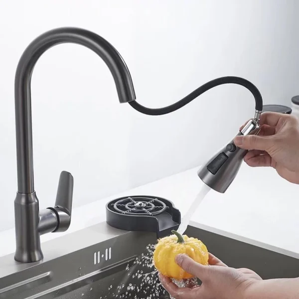 Kitchen Faucet Single Hole Pull Out Spout Kitchen Sink Mixer Tap Stream Sprayer Head Chrome/Black Mixer Tap - Image 2
