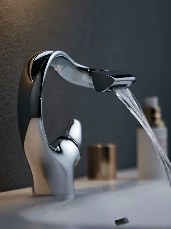 New Design Basin Faucet Brass Bathroom Basin Waterfall Hot and Cold Water Mixer Tap Single Handle Crane Chrome Black Mixer Tap - Image 5