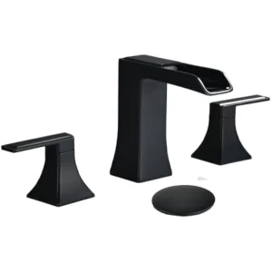 Matte Black Bathroom Sink Faucet 3 Hole - Waterfall Widespread Bathroom Faucet Two Handle with Pop up Drain and Water Supply Ho